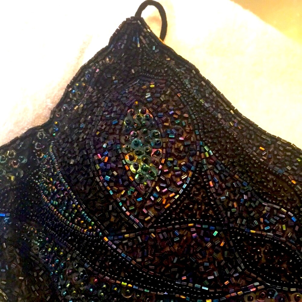 Vintage 2001 Cache black/iridescent beaded/sequins heavy butterfly top - Picture 7 of 11